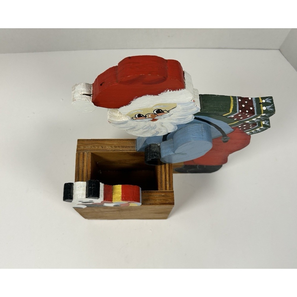 Handmade Wooden Painted Santa & Toys Freestanding Decor VTG - Picture 2 of 10